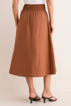 Camel Etienne Smocked Waist Gathered Midi Skirt
