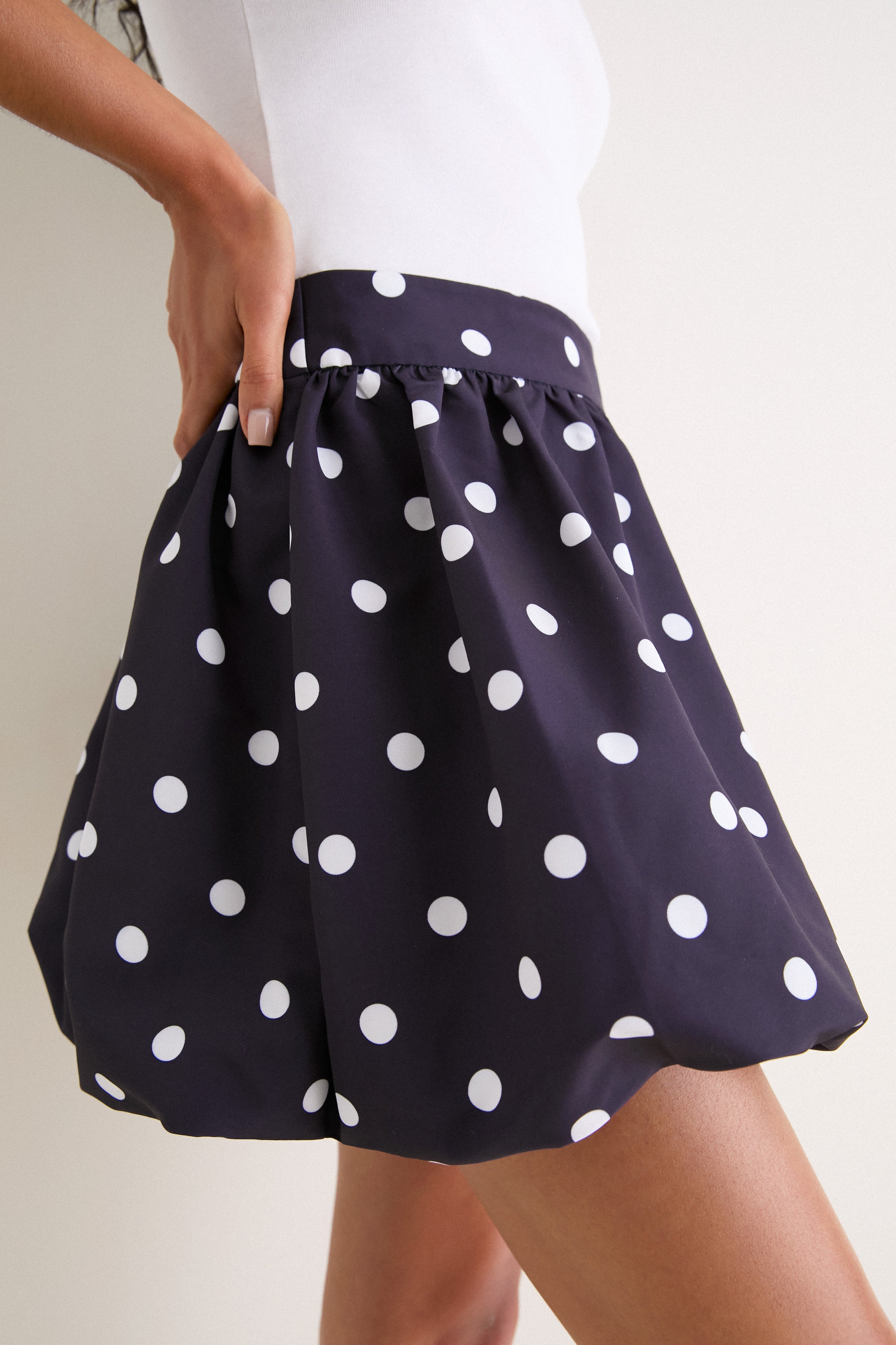 Navy & Ivory Polka Dot Zoe Bubble Mini Skirt