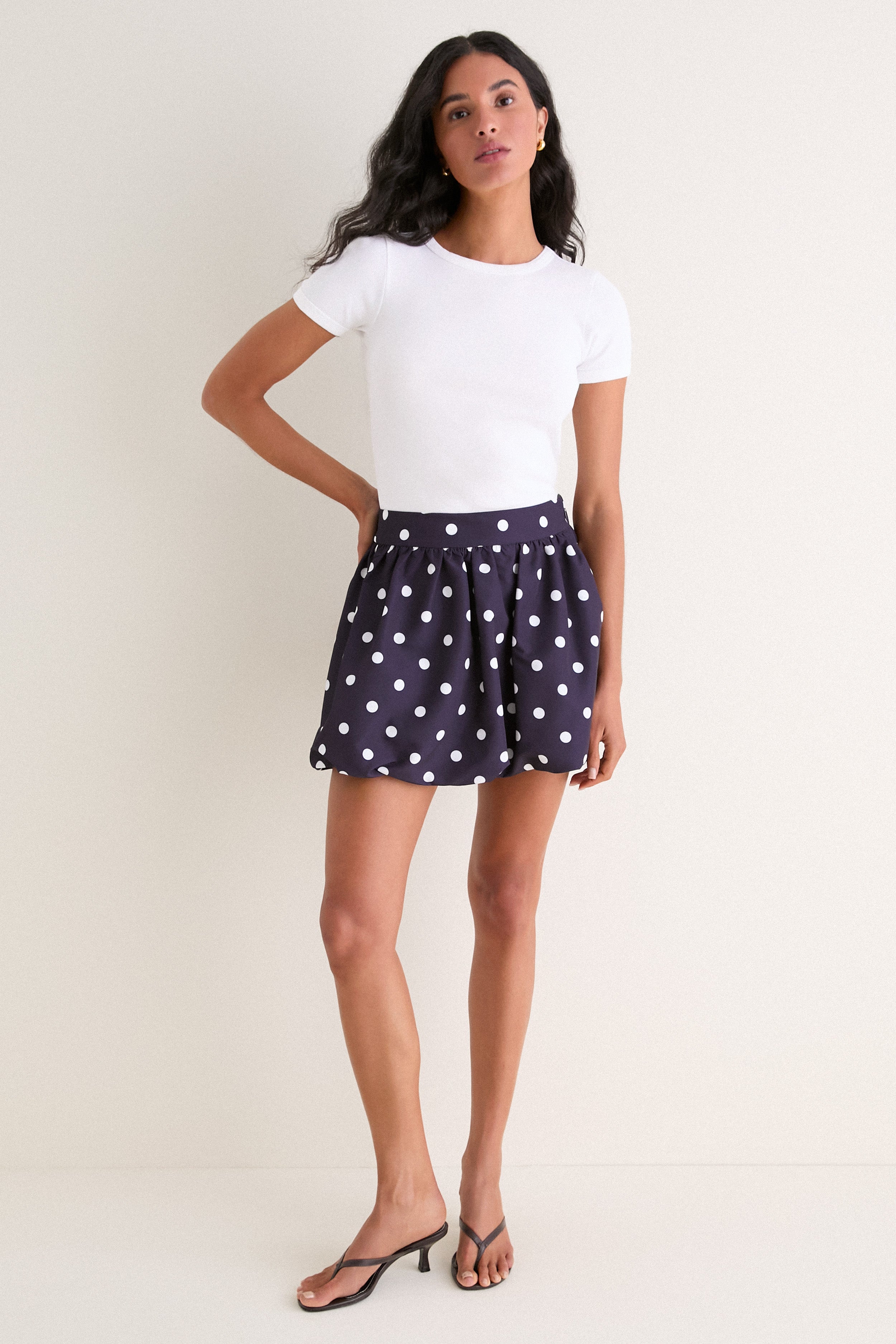 Navy & Ivory Polka Dot Zoe Bubble Mini Skirt | English Factory