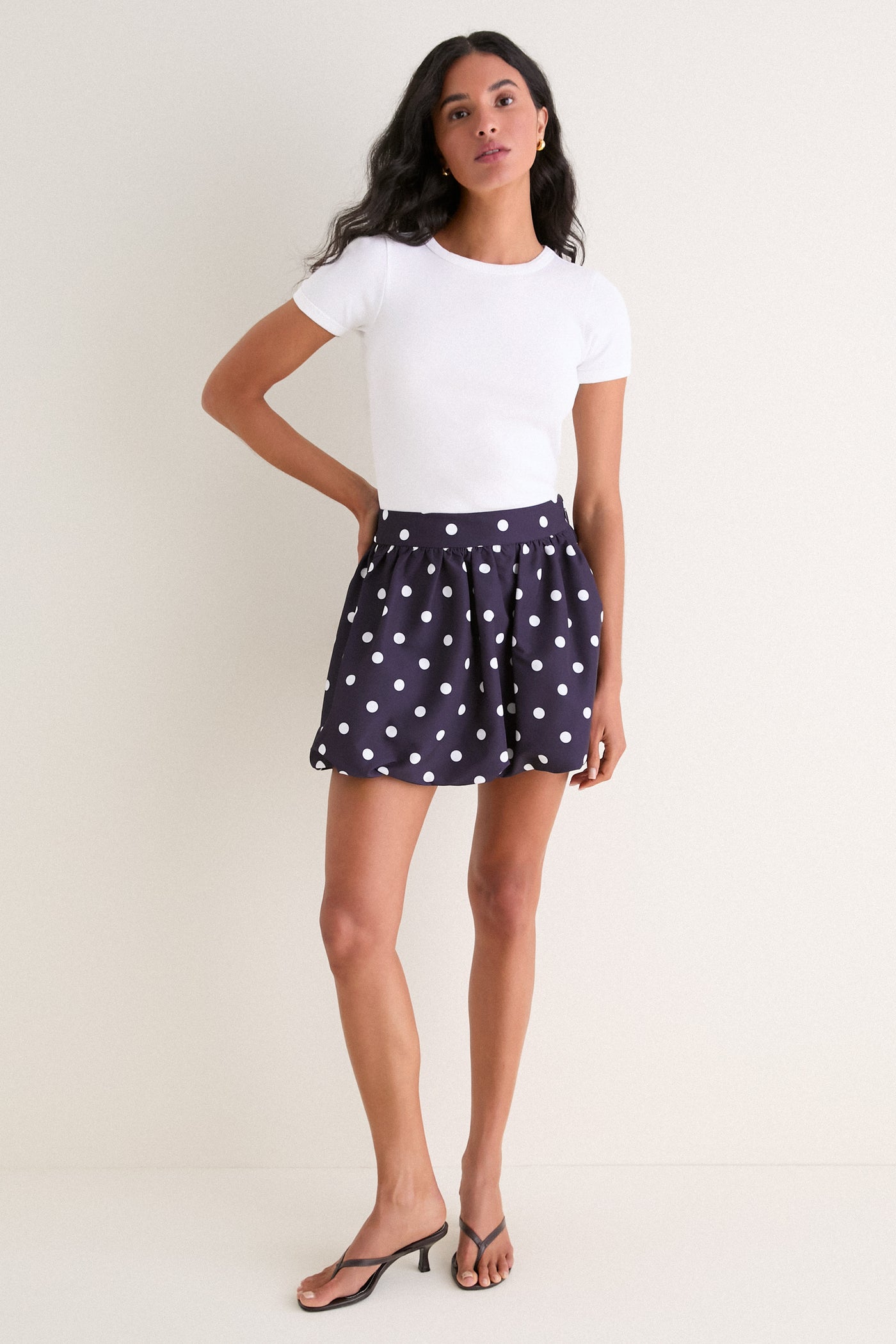 Navy & Ivory Polka Dot Zoe Bubble Mini Skirt