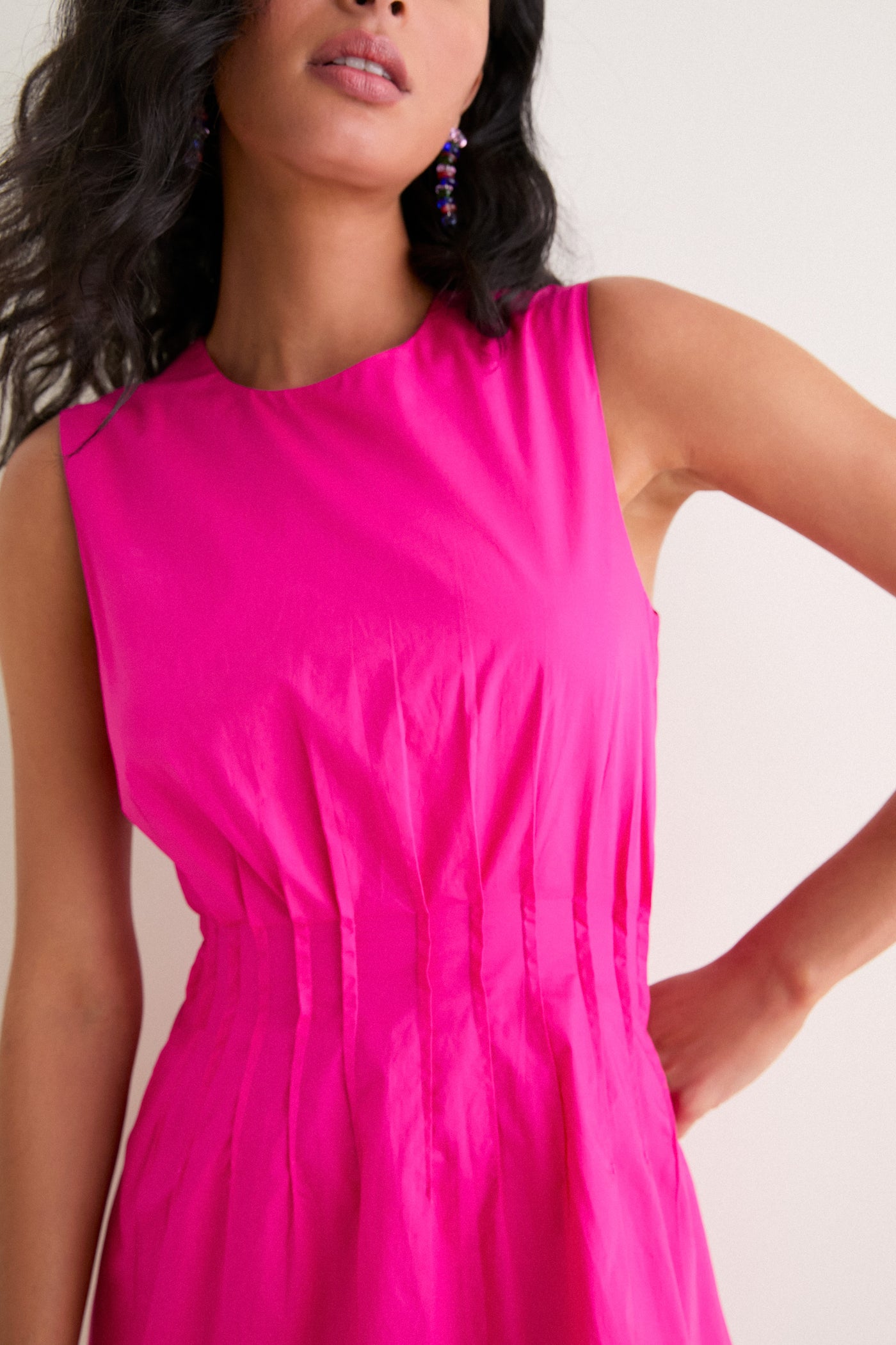 english factory pink dress English Factory Hot Pink Pintuck Elle Mini Dress Hot Pink / XL