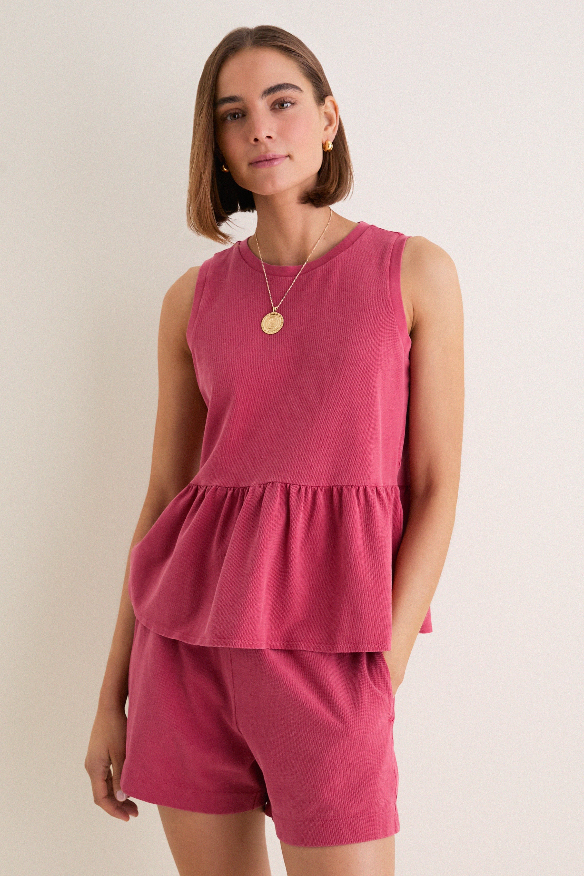 Red Pique Mercer Peplum Top | Tuckernuck
