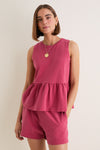 Red Pique Mercer Peplum Top