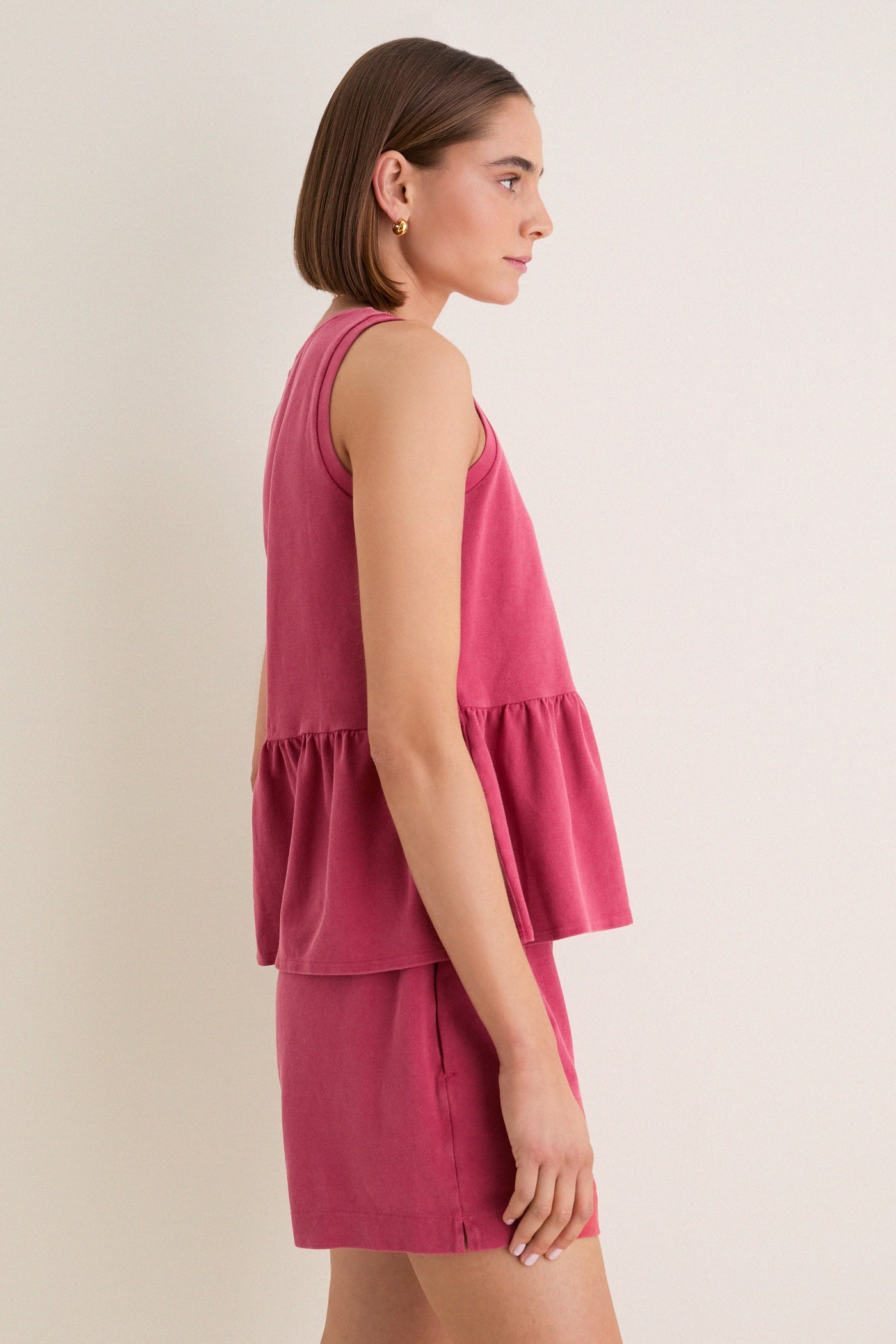 Red Pique Mercer Peplum Top