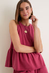 Red Pique Mercer Peplum Top