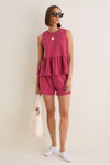 Red Pique Mercer Peplum Top