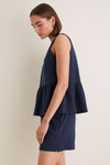 Navy Pique Mercer Peplum Top