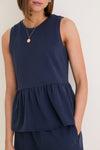 Navy Pique Mercer Peplum Top