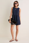 Navy Pique Mercer Peplum Top