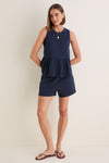 Navy Pique Mercer Peplum Top