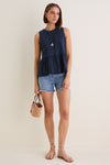 Navy Pique Mercer Peplum Top