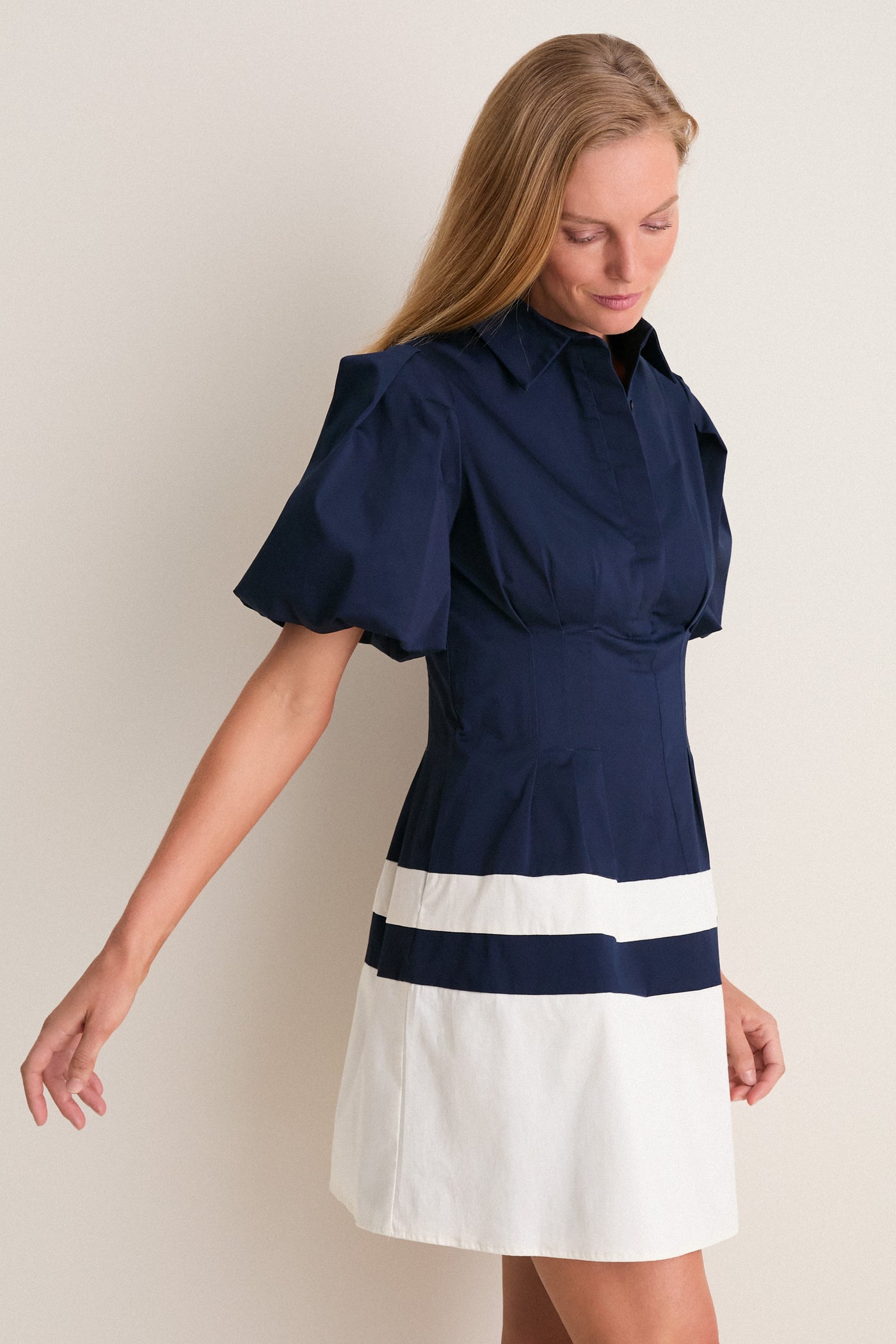classic navy blue dress Nora Cinch Waist Dress