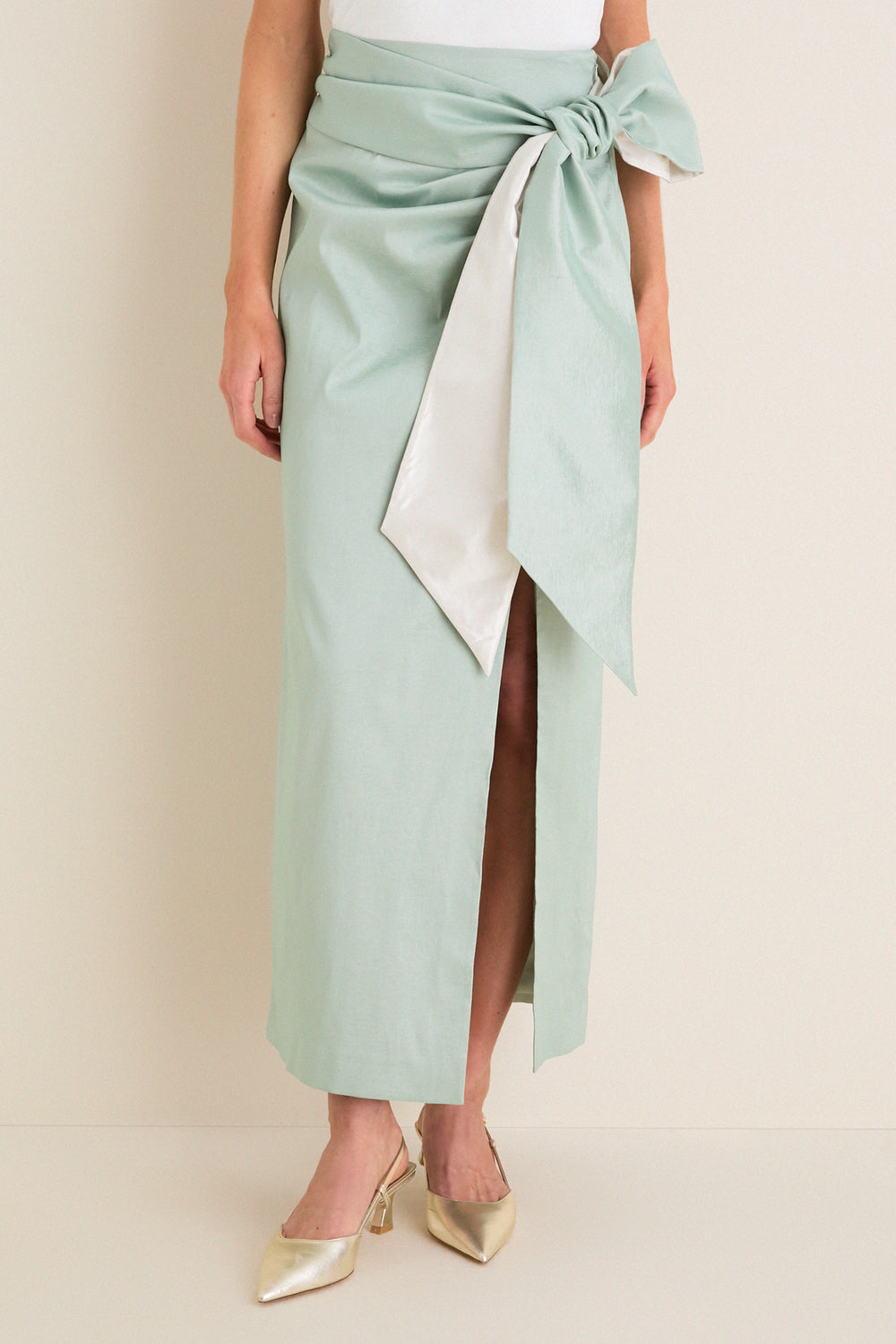 Sage Taffeta Angelise Tie Skirt
