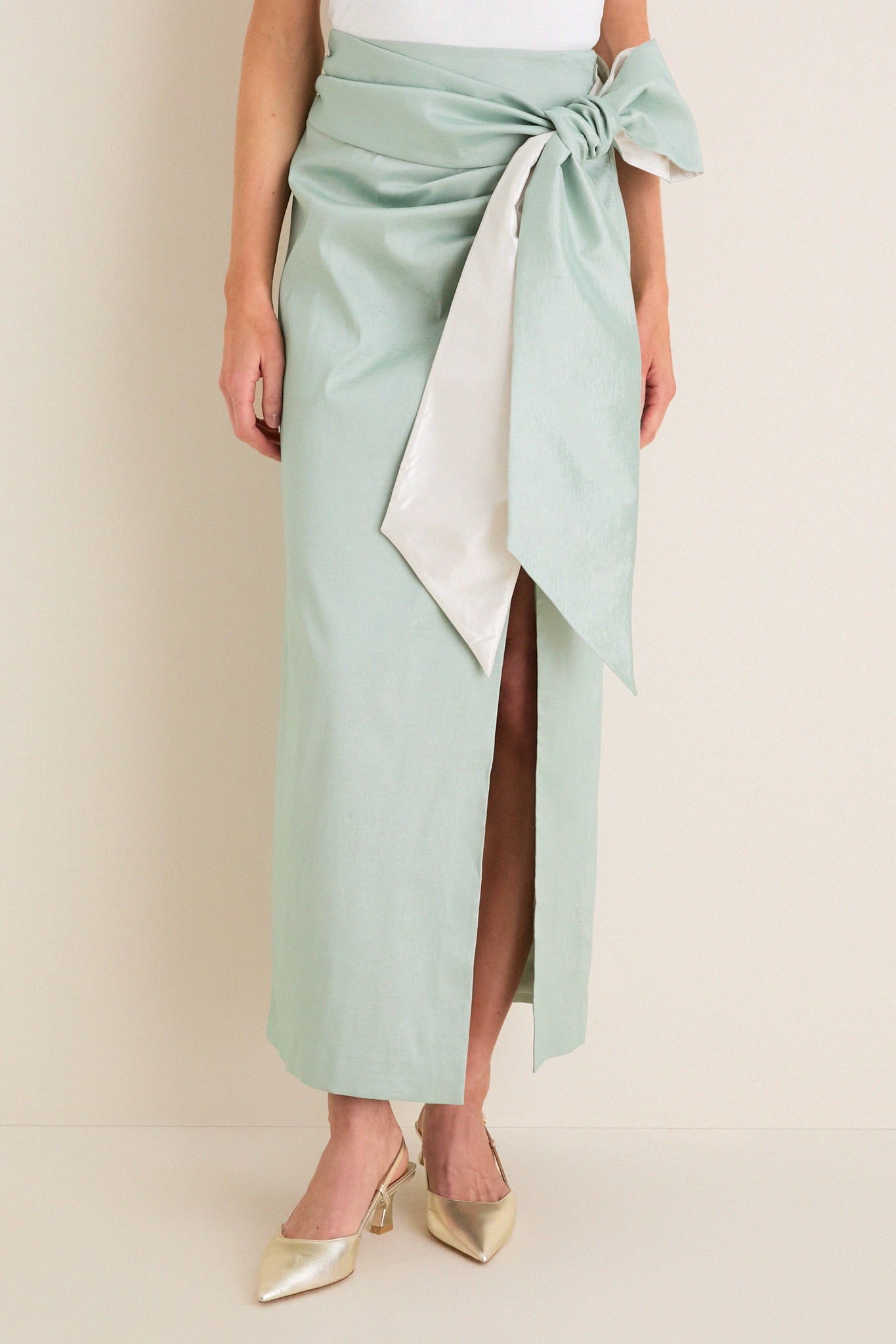 Sage Taffeta Angelise Tie Skirt