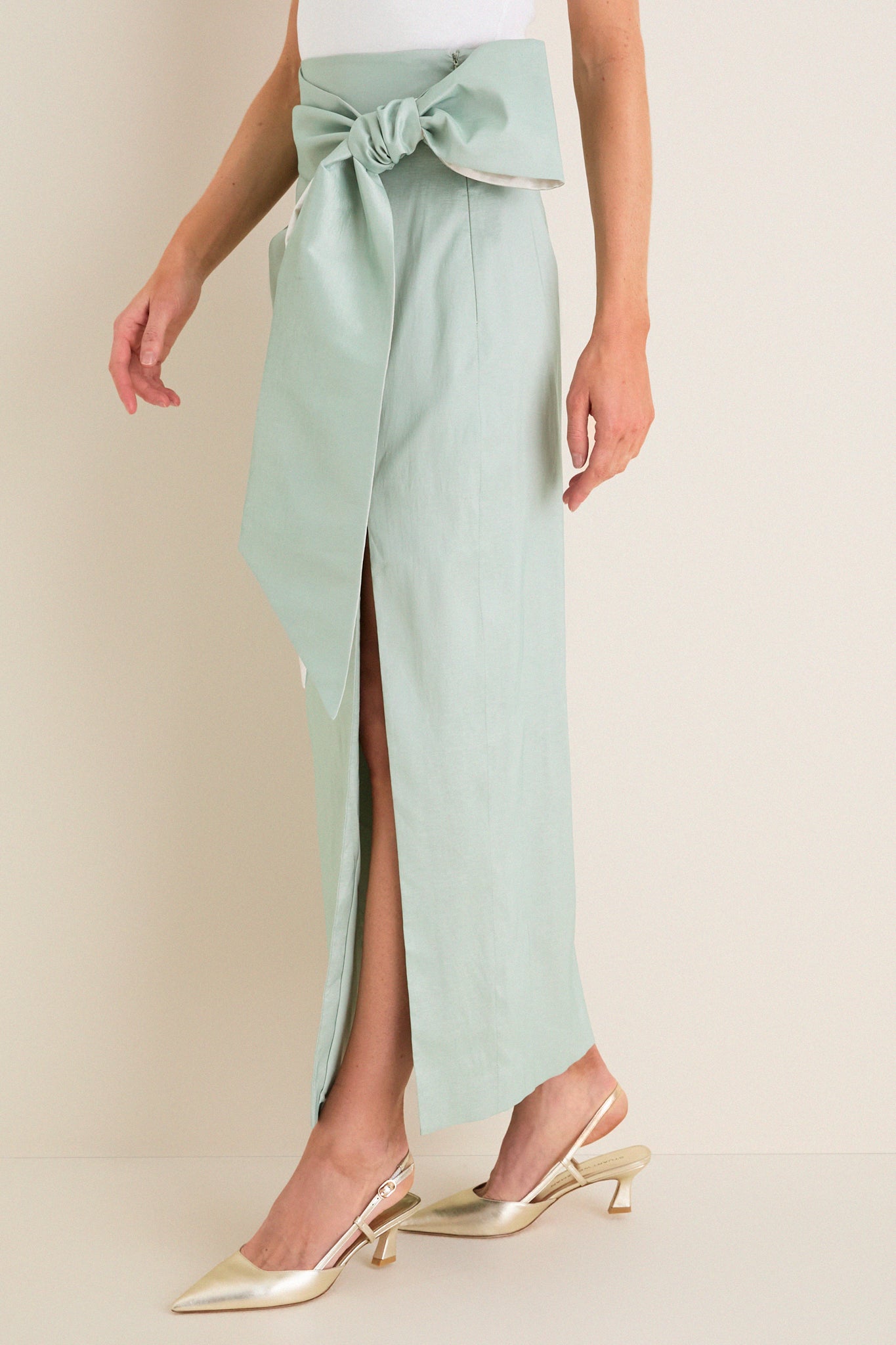 Sage Taffeta Angelise Tie Skirt