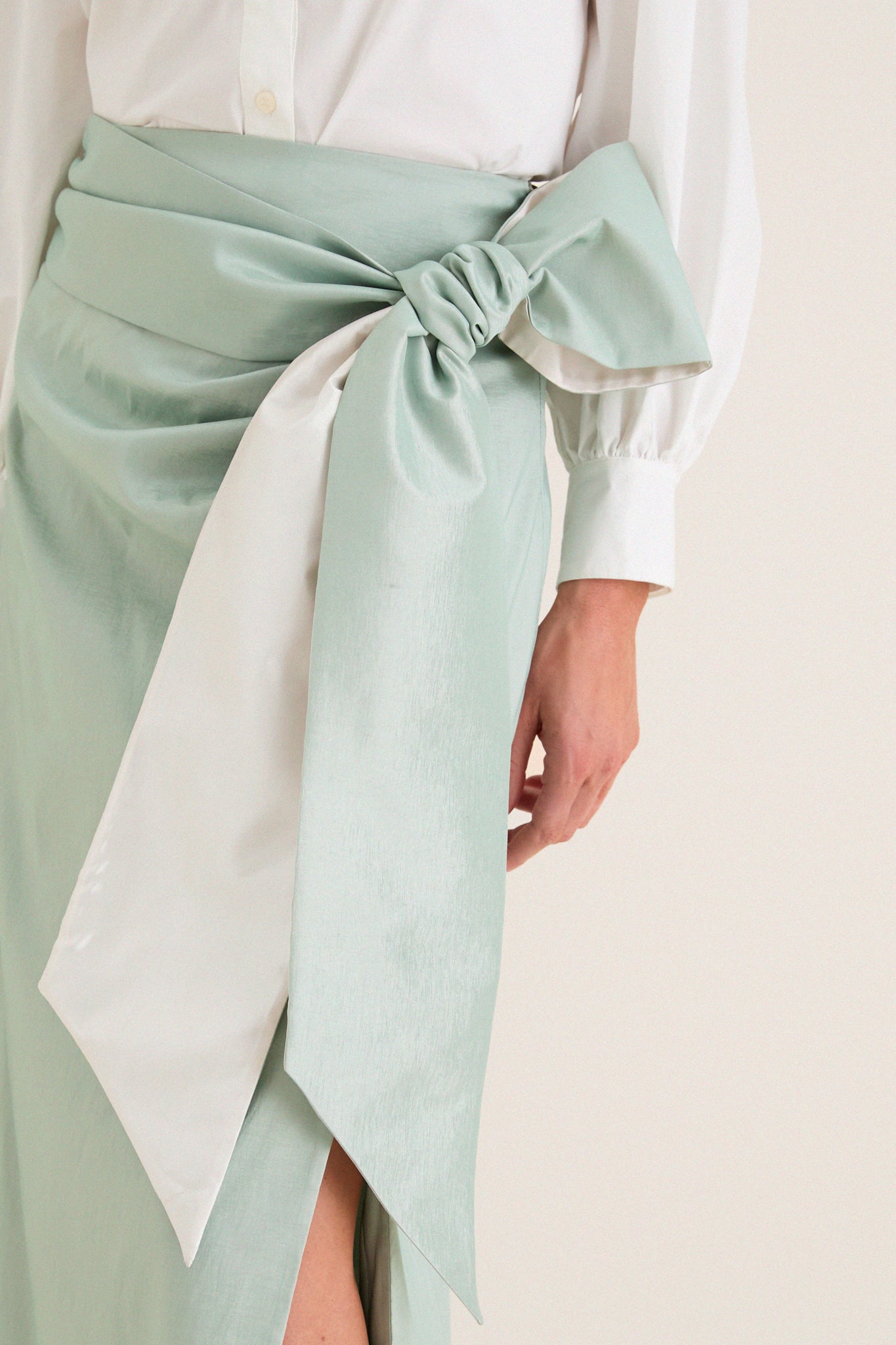 Sage Taffeta Angelise Tie Skirt