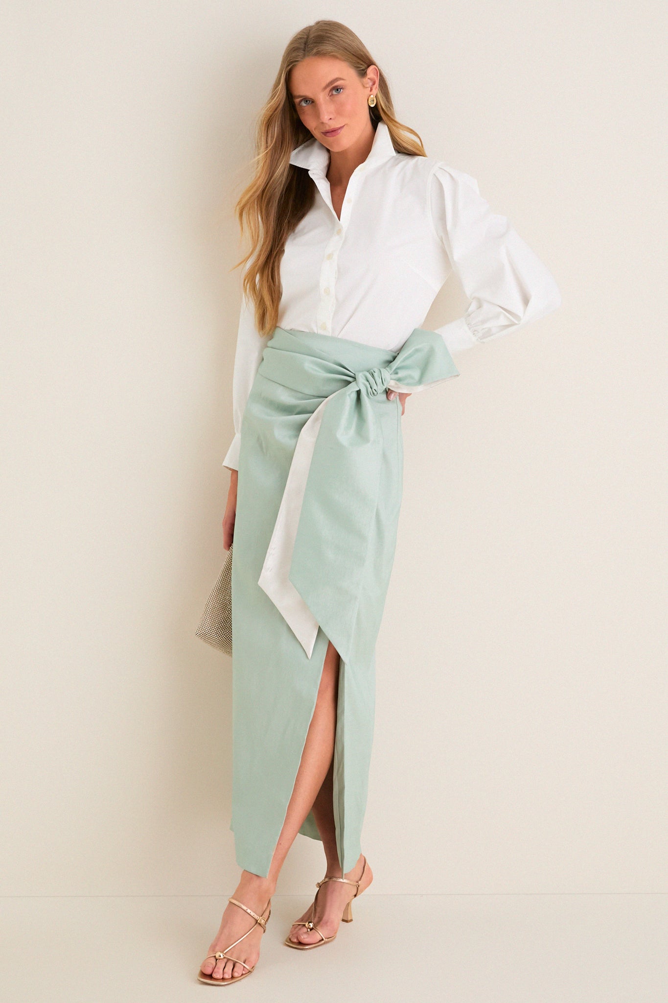 Sage Taffeta Angelise Tie Skirt