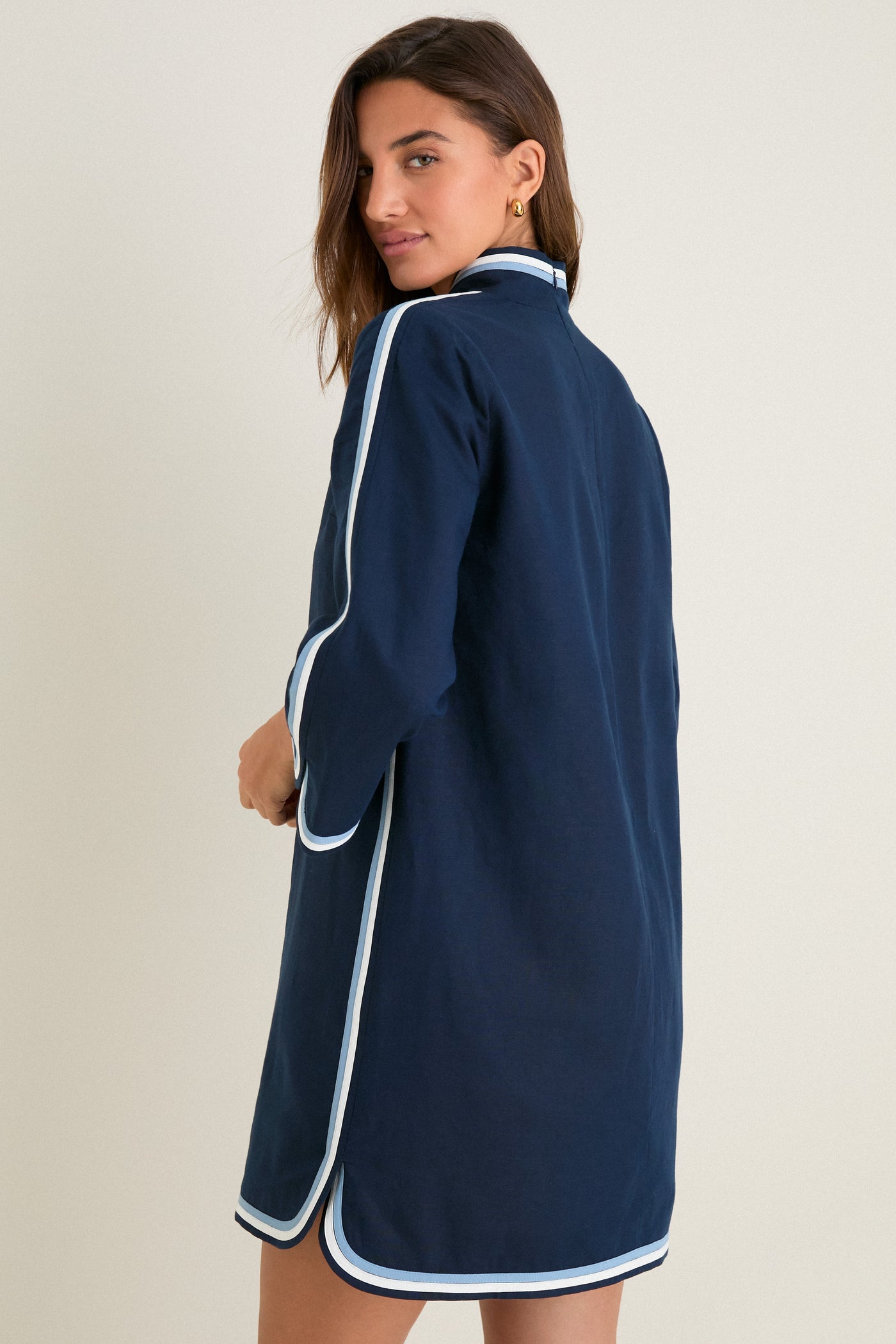navy linen tunic dress 100% Italian Linen. Dark Blue Dress. Flax Classic Dress. Elegant Women Tunic -dress