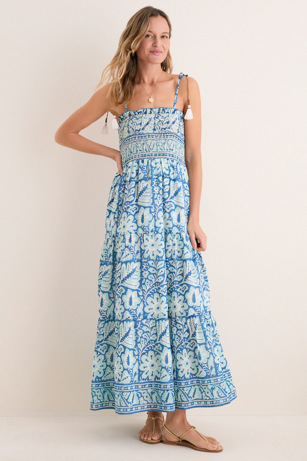 Turquoise Floral Smocked Maxi Dress Turquoise Floral Smocked Maxi Dress