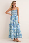 Turquoise Floral Smocked Maxi Dress
