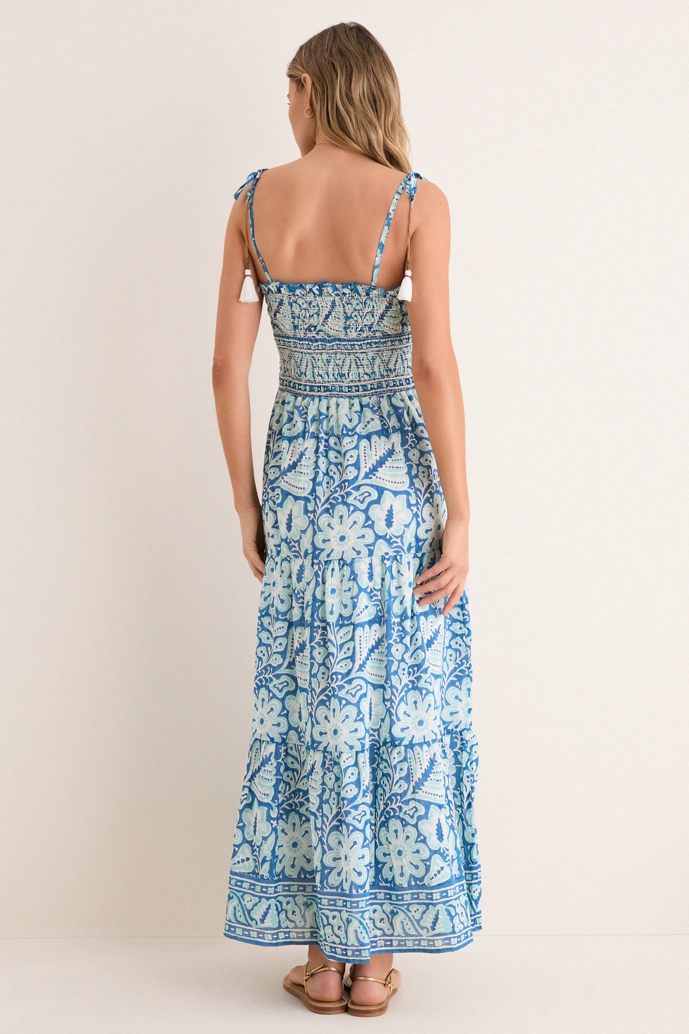 Turquoise Floral Smocked Maxi Dress