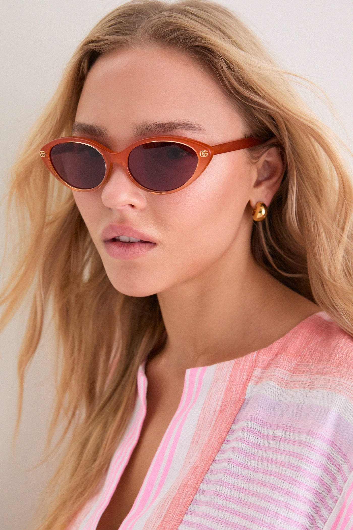 Shiny Milky Orange Double G Sunglasses