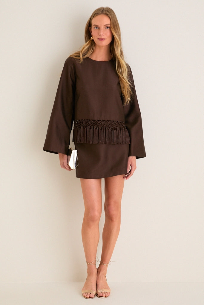 Chocolate Dupioni Opal Straight Mini Skirt