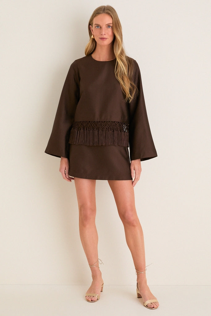 Chocolate Dupioni Opal Straight Mini Skirt | Tuckernuck