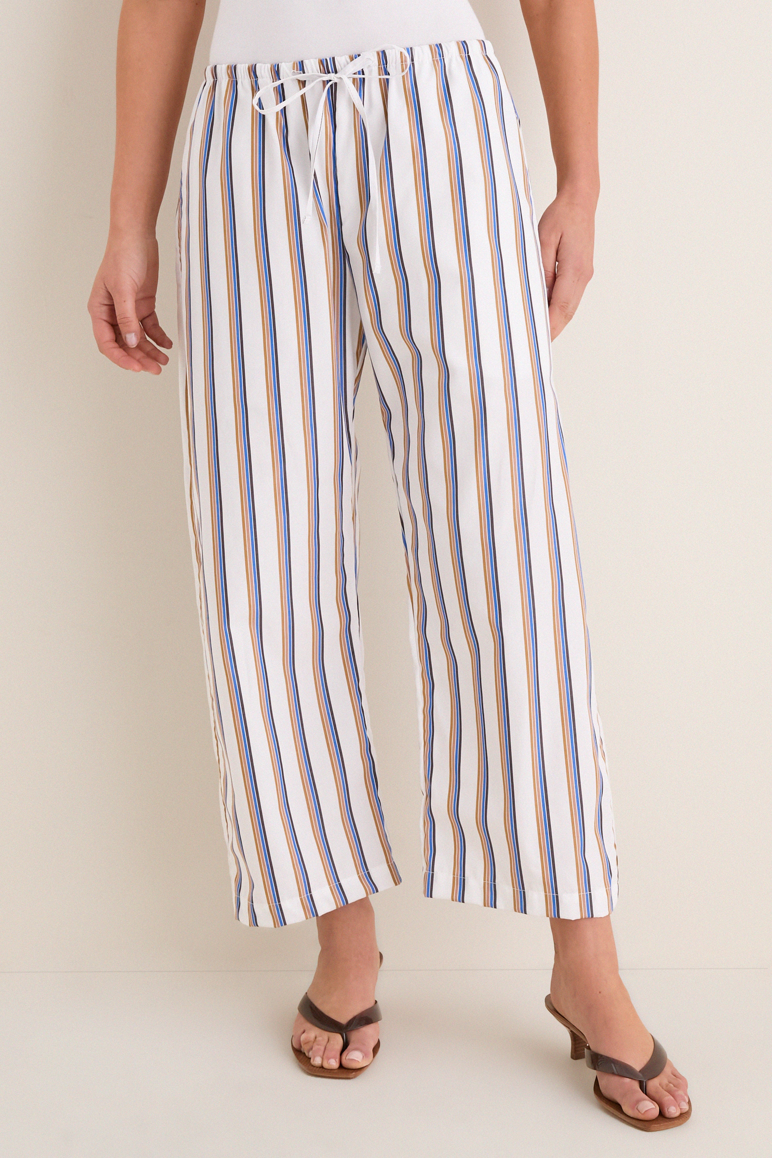 Parch Choco and Blue Yoshi Stripe Crop Drawstring Pants | LESET