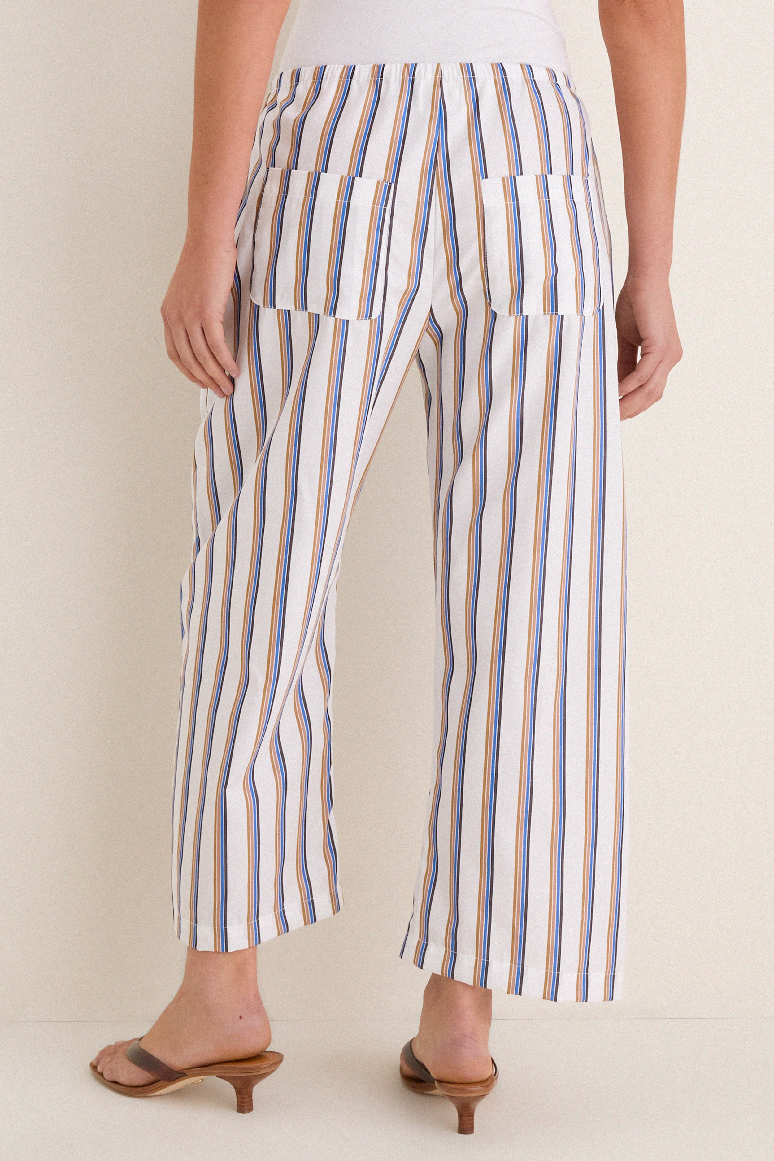 Parch Choco and Blue Yoshi Stripe Crop Drawstring Pants | LESET