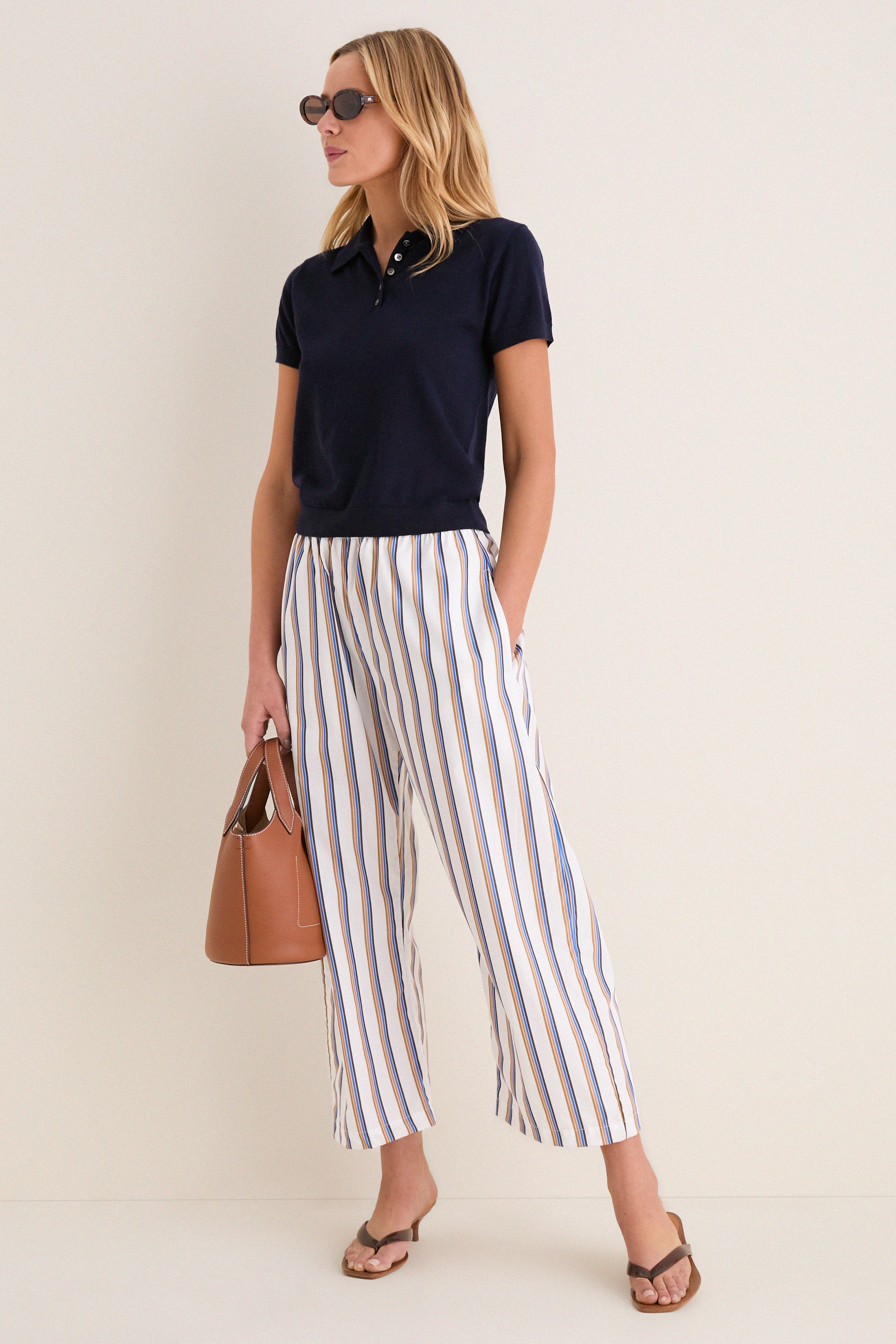 Parch Choco and Blue Yoshi Stripe Crop Drawstring Pants | Leset