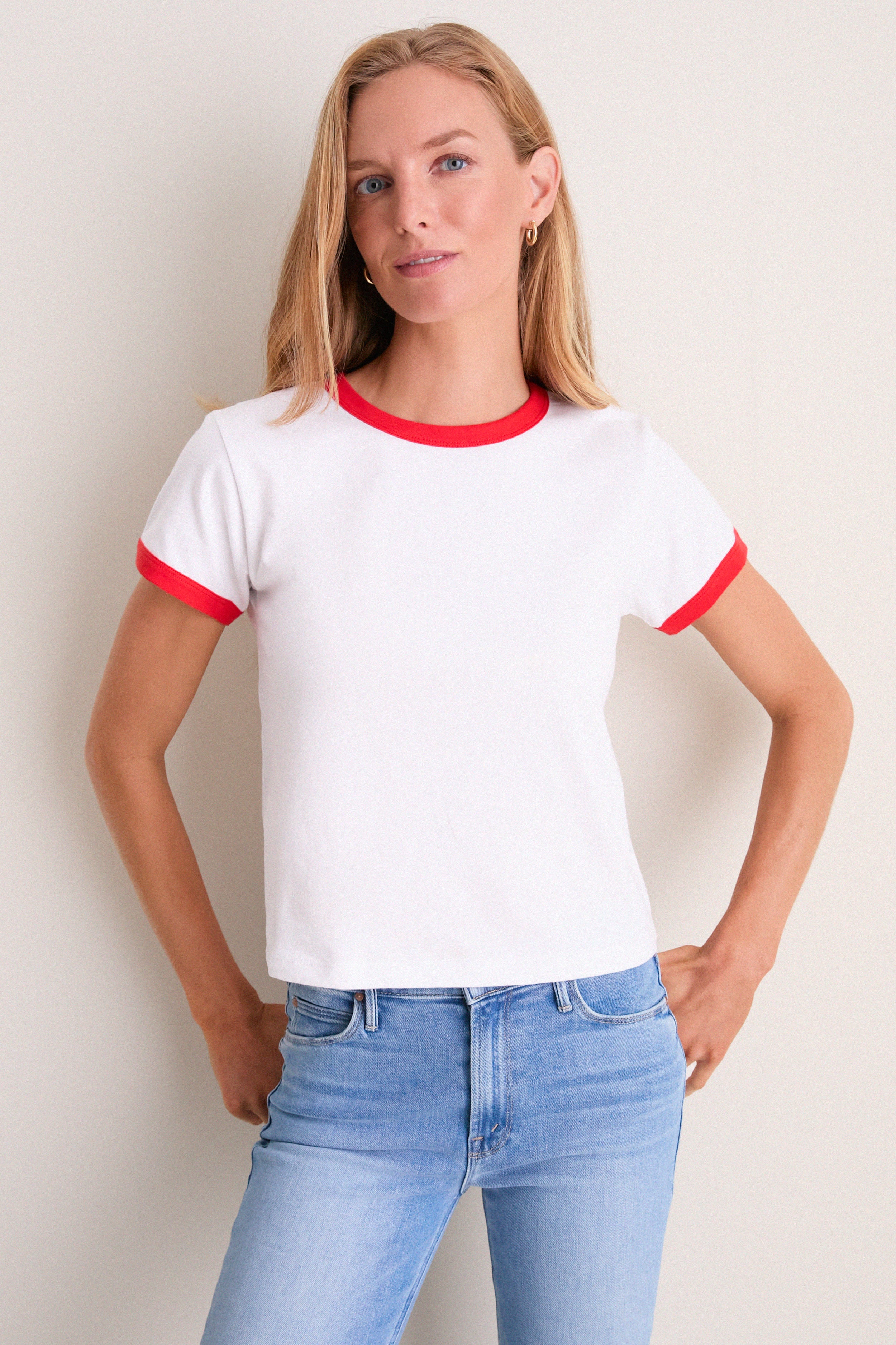Cerise and White Margo Ringer Tee | LESET