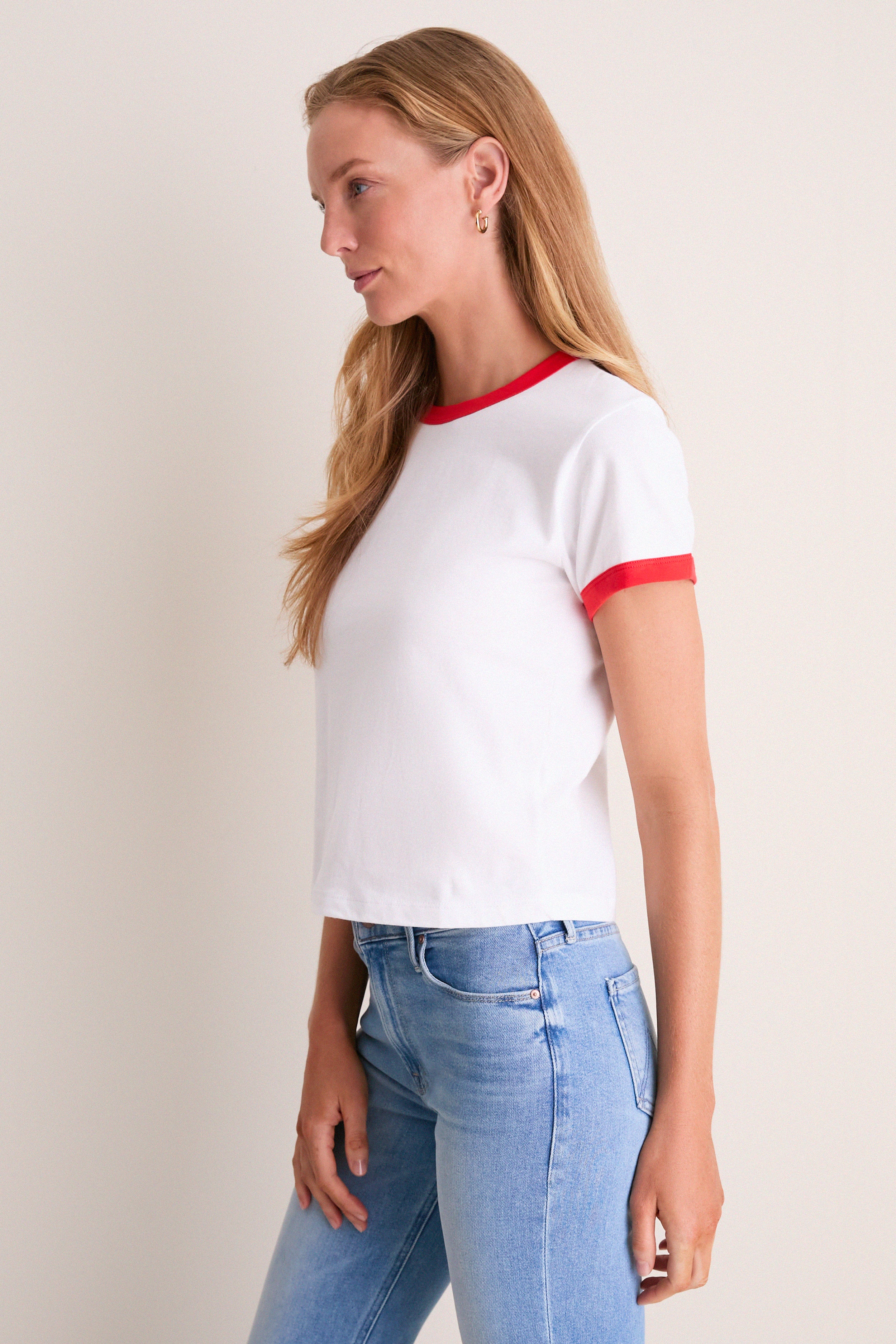 Cerise and White Margo Ringer Tee | LESET