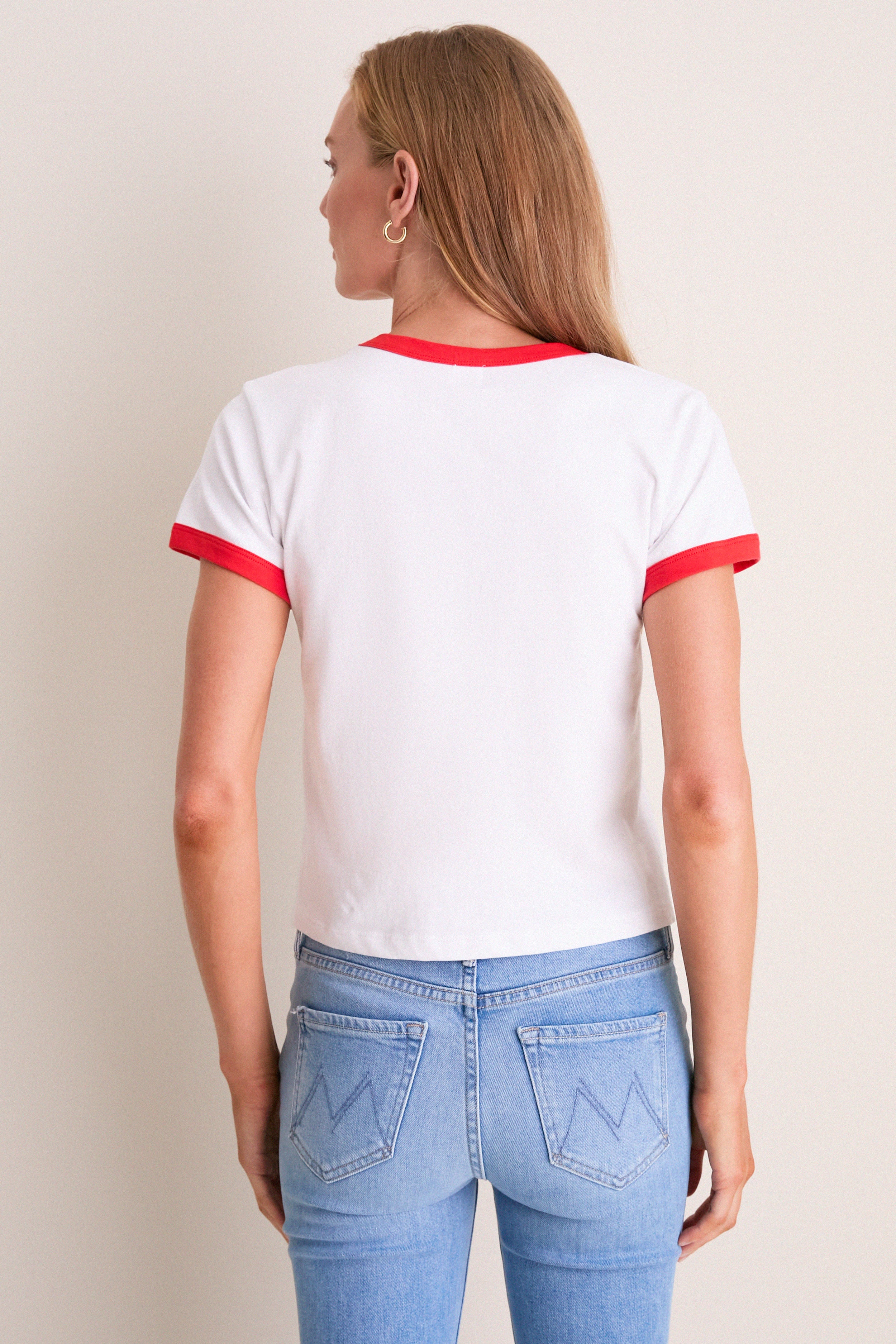 Cerise and White Margo Ringer Tee | Leset