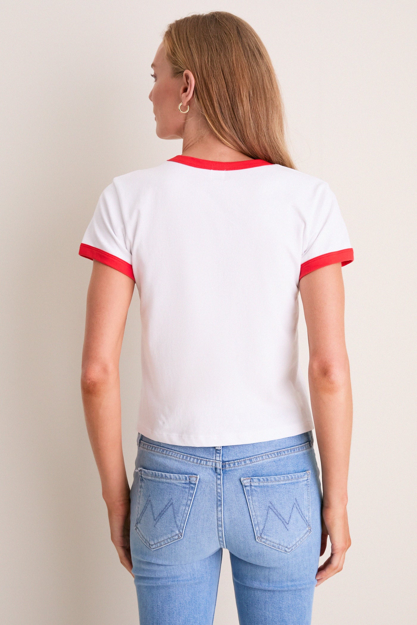 Cerise and White Margo Ringer Tee