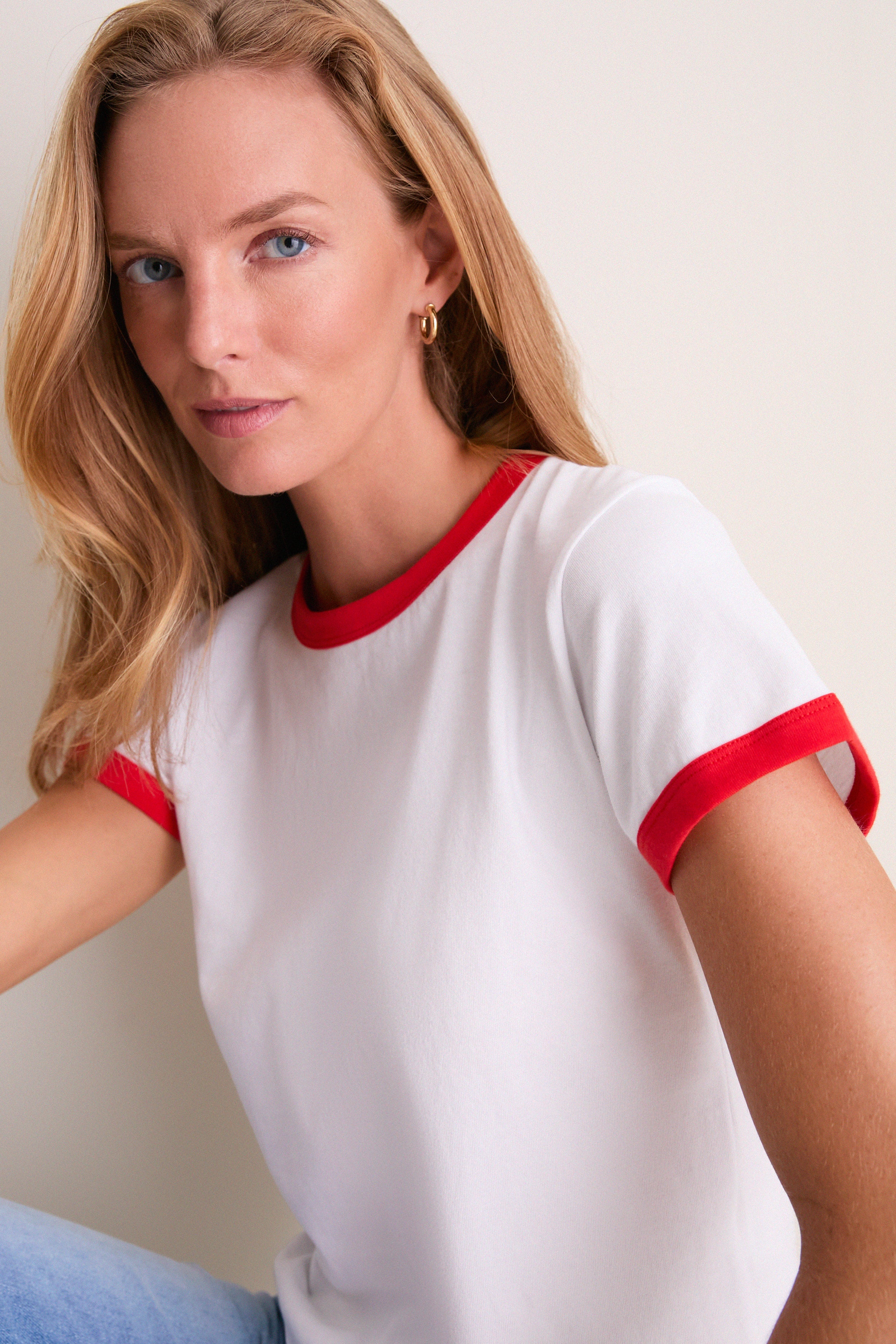 Cerise and White Margo Ringer Tee | LESET