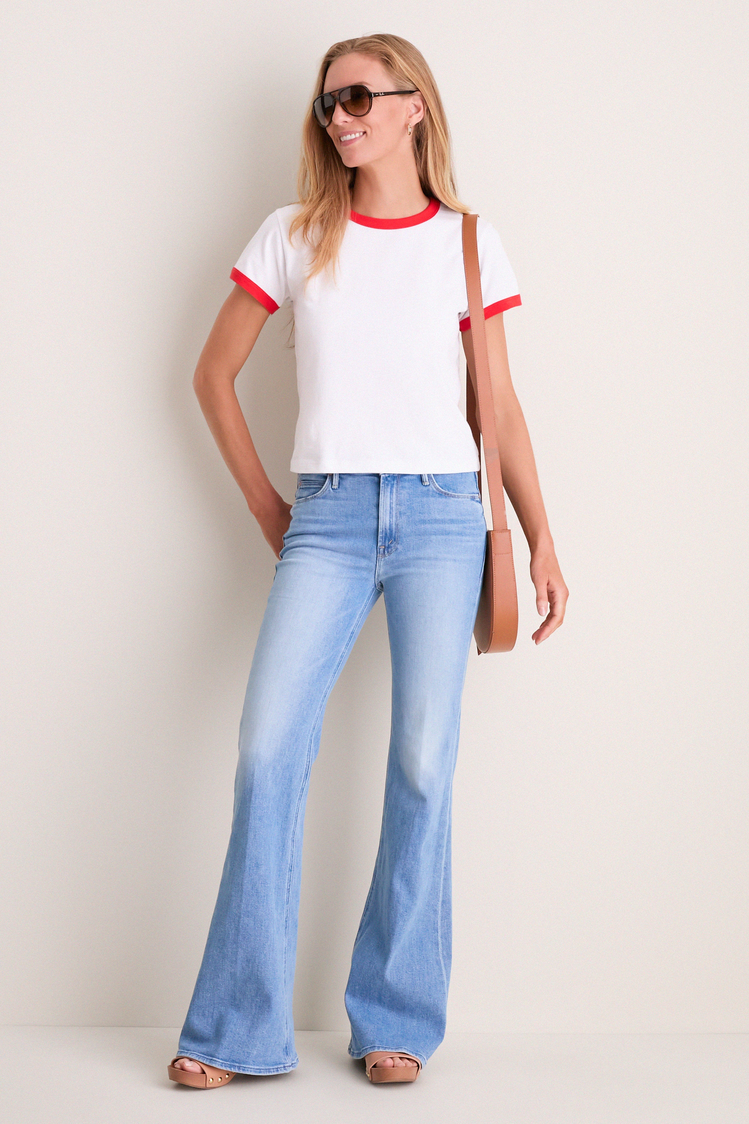 Cerise and White Margo Ringer Tee | LESET
