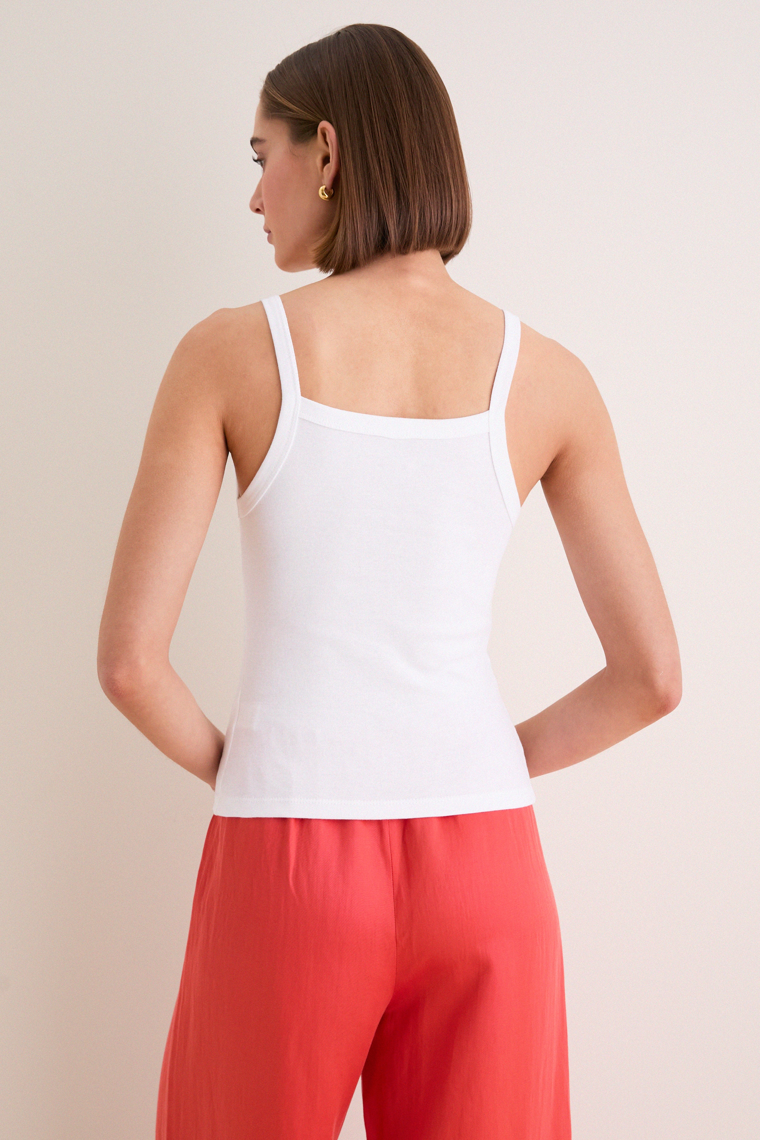 White Nando Square Neck Tank