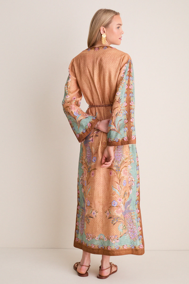 Tan Scarf Floral Indra Tunic Midi Dress