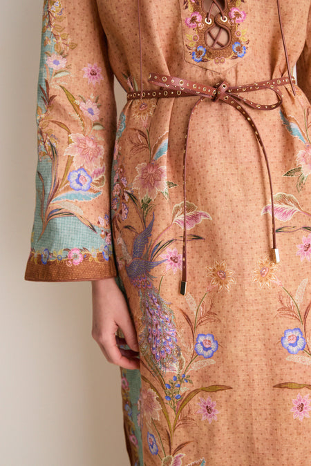 Tan Scarf Floral Indra Tunic Midi Dress