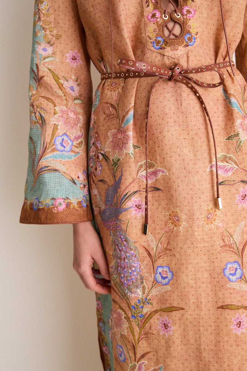 Tan Scarf Floral Indra Tunic Midi Dress