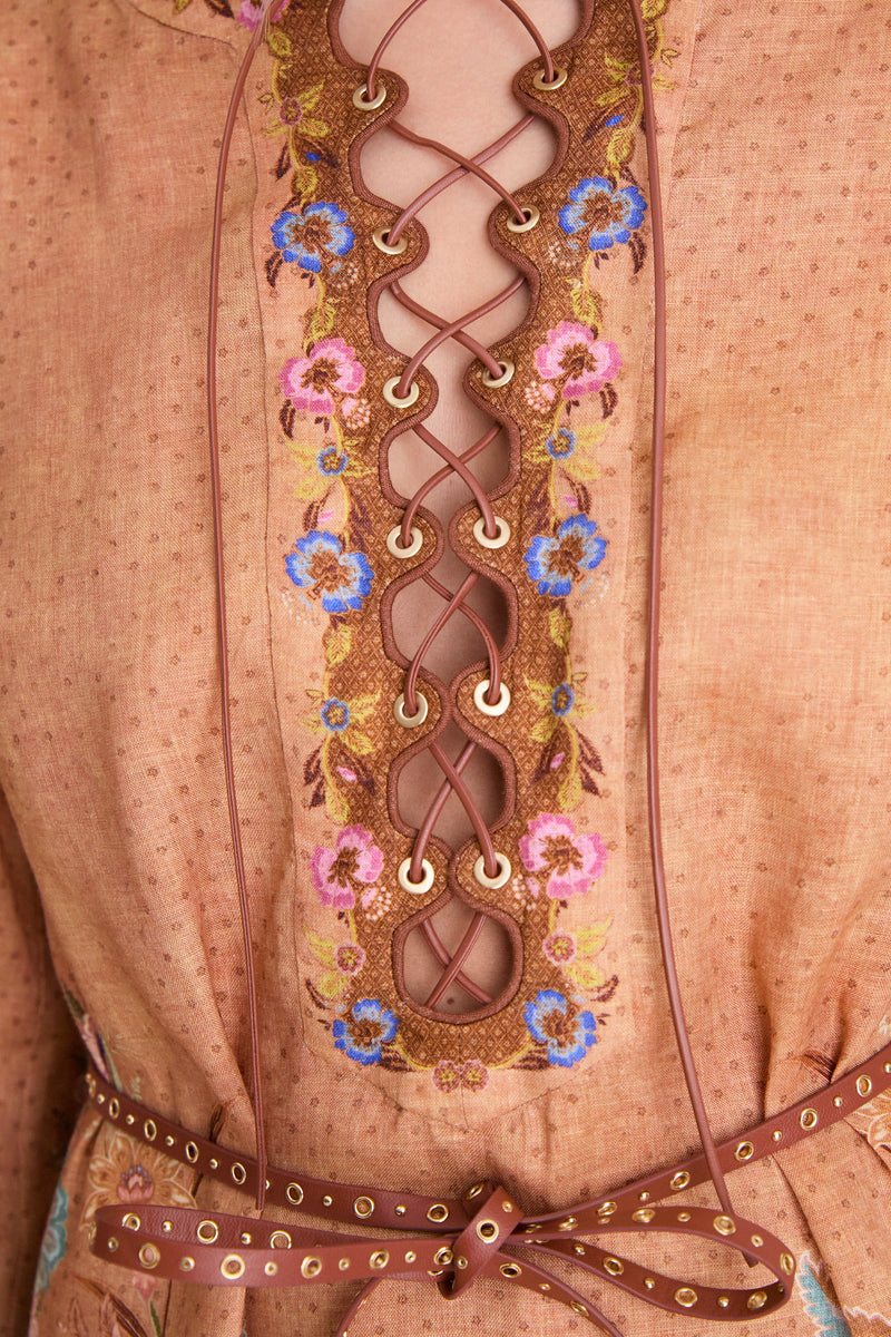 Tan Scarf Floral Indra Tunic Midi Dress