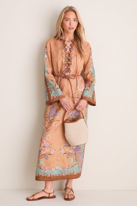 Tan Scarf Floral Indra Tunic Midi Dress