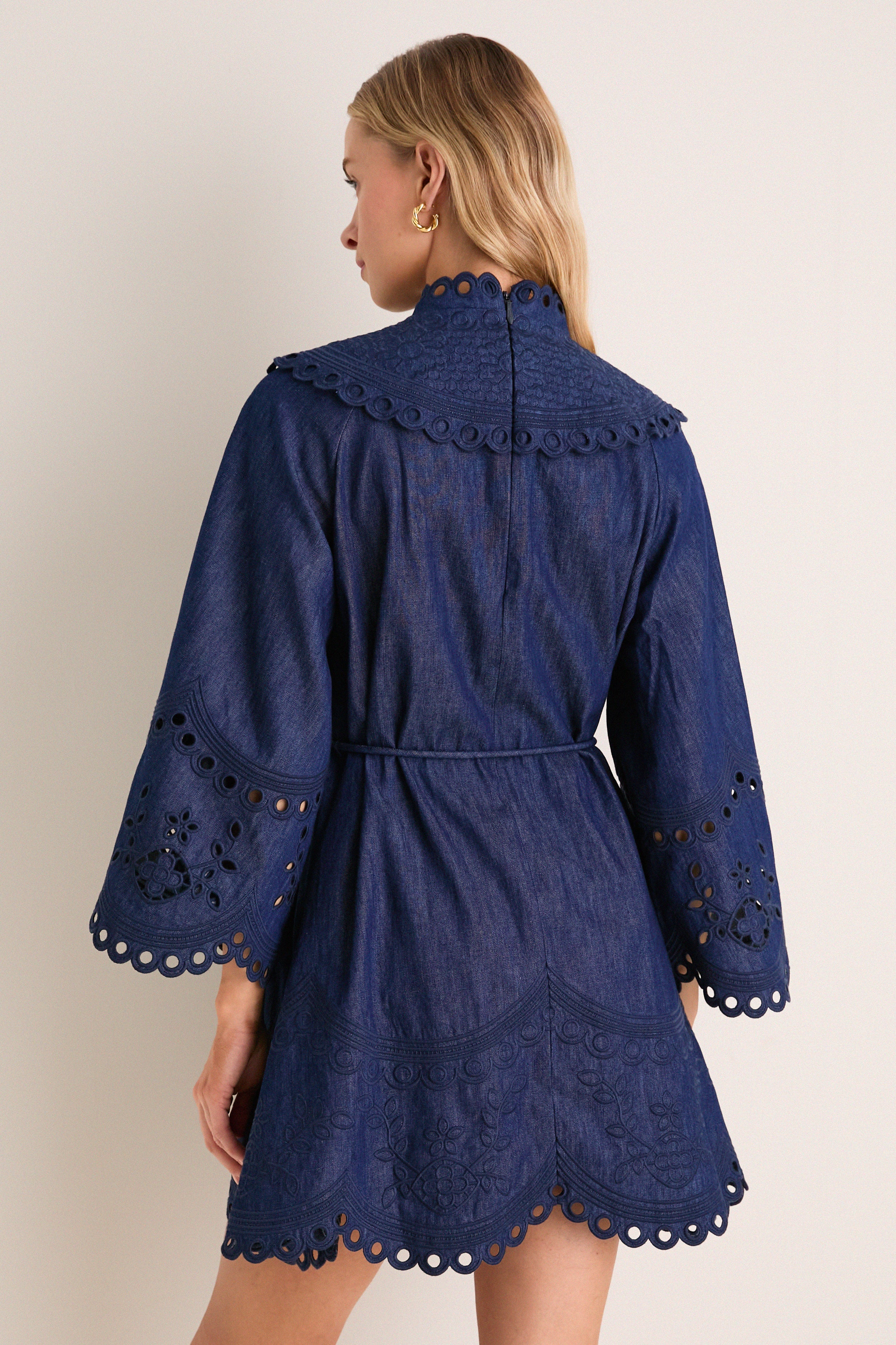Zimmermann Denim Broderie Mahon Mini Dress - Navy