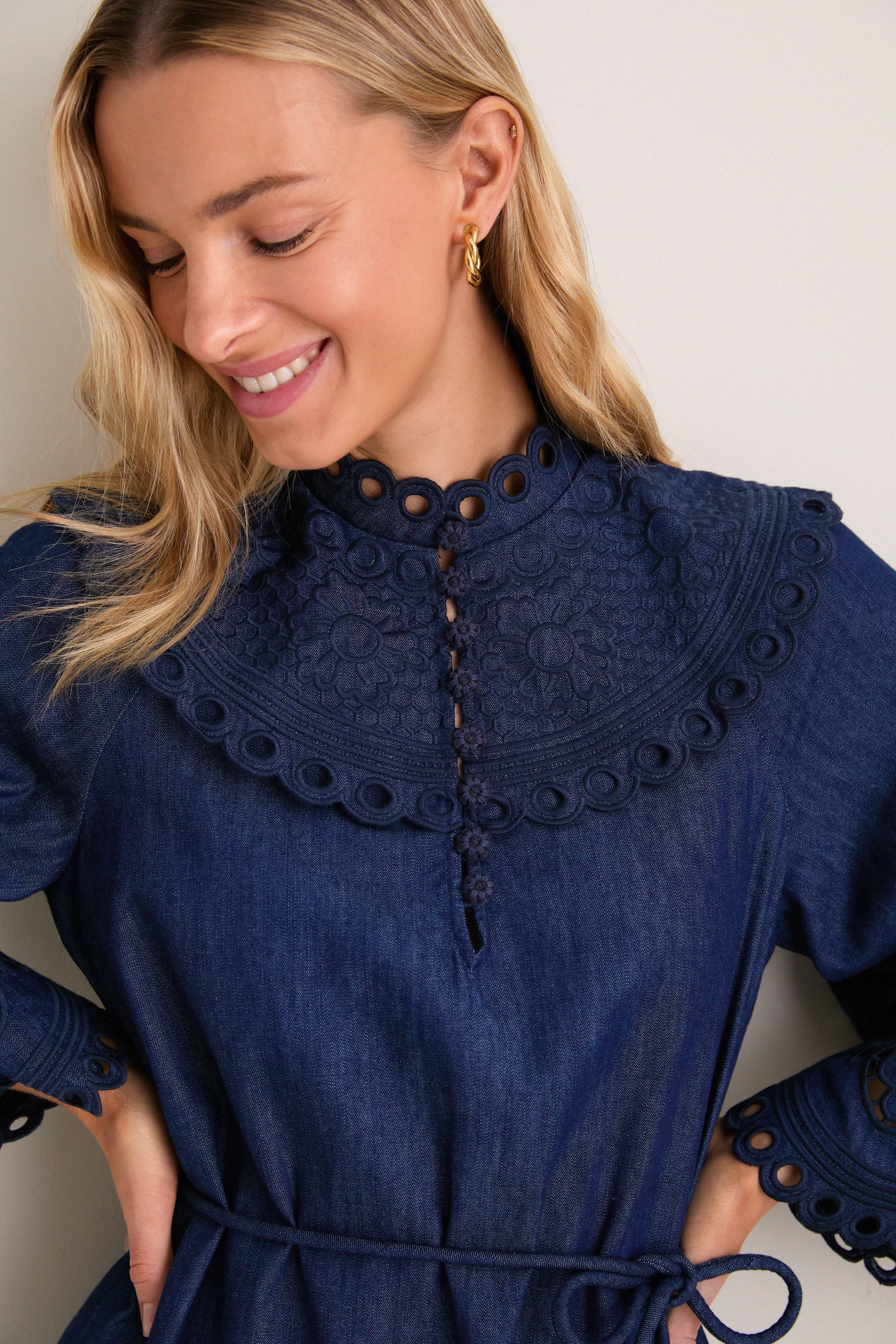 Ink Mahon Broderie Denim Mini Dress | Zimmermann