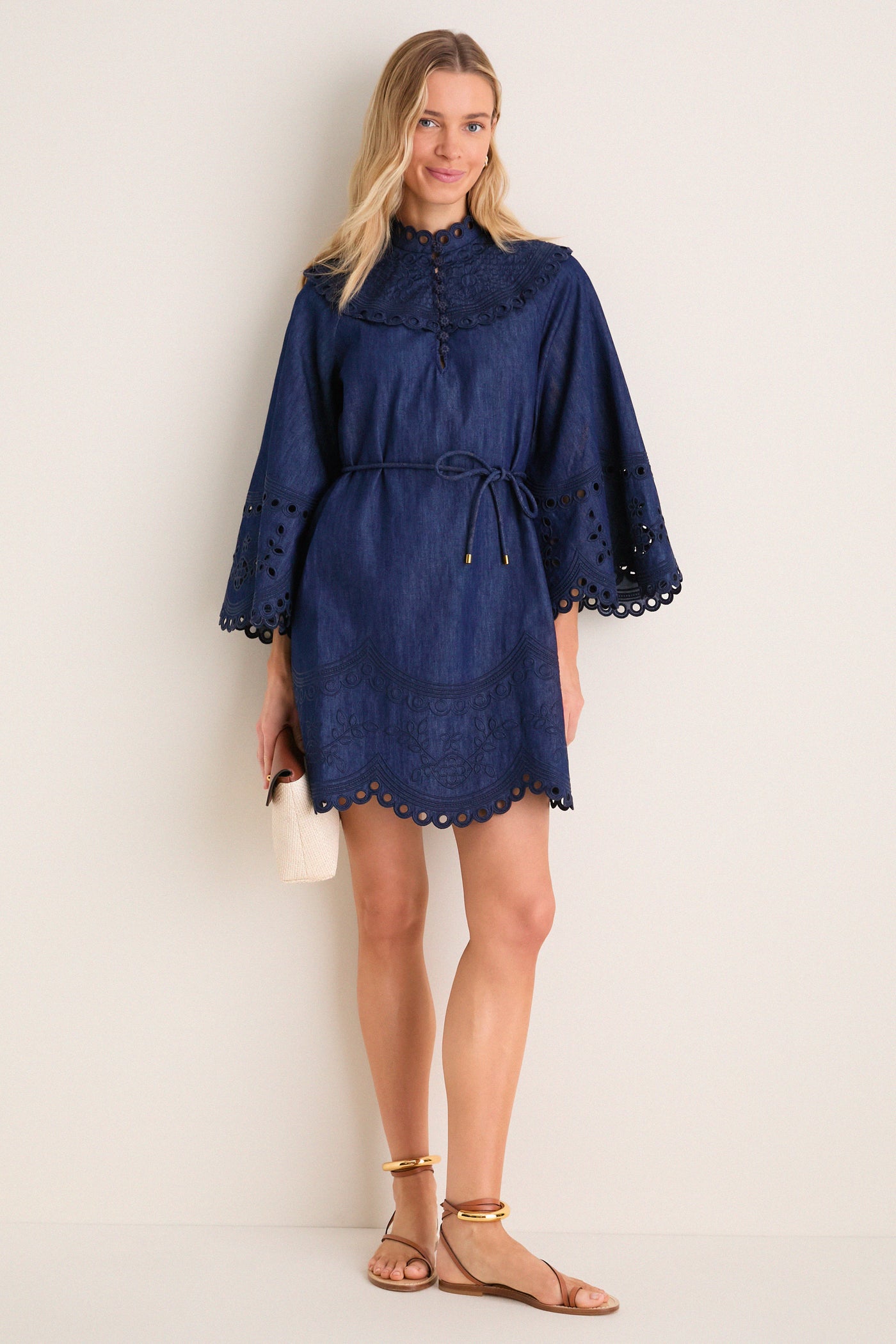 Zimmermann Denim Broderie Mahon Mini Dress - Navy