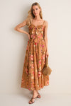 Tan Hibiscus Mahon Tie Front Midi Dress