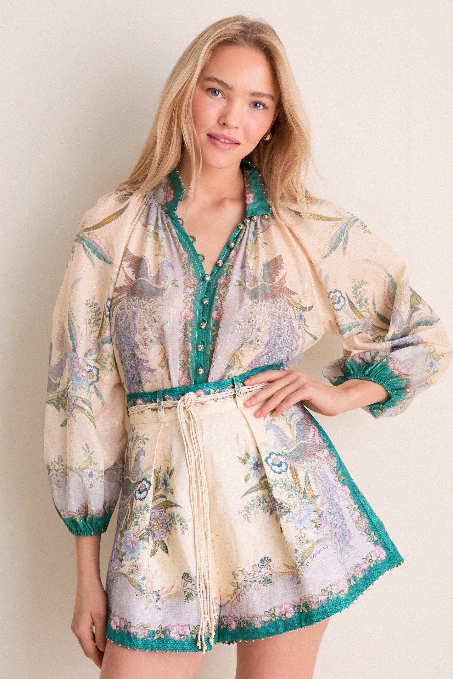 Cream Scarf Floral Indra Billow Blouse