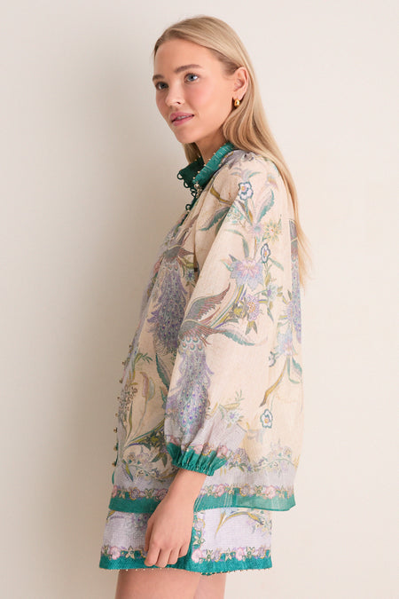 Cream Scarf Floral Indra Billow Blouse