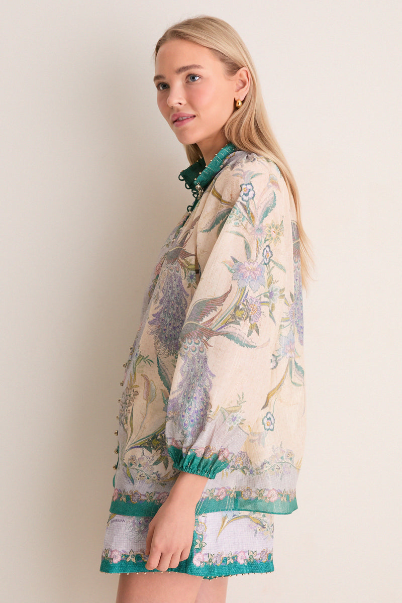 Cream Scarf Floral Indra Billow Blouse